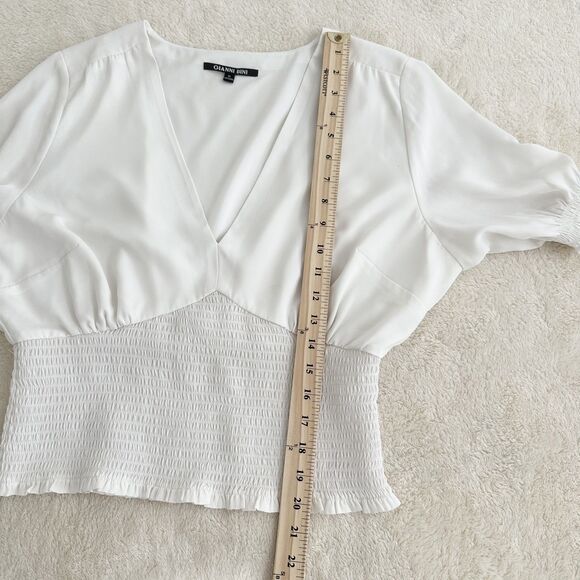 Gianni Bini Blouse Size XL Ivory Delia Smocked V-Neck Cropped Peasant Boho Style - Picture 5 of 9